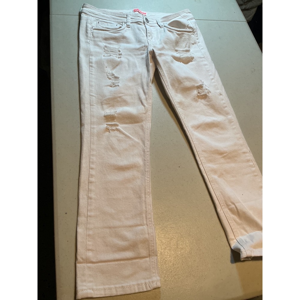 Dollhouse White Distressed Skinny Capri Jeans Size 9 Low Rise Cropped Denim